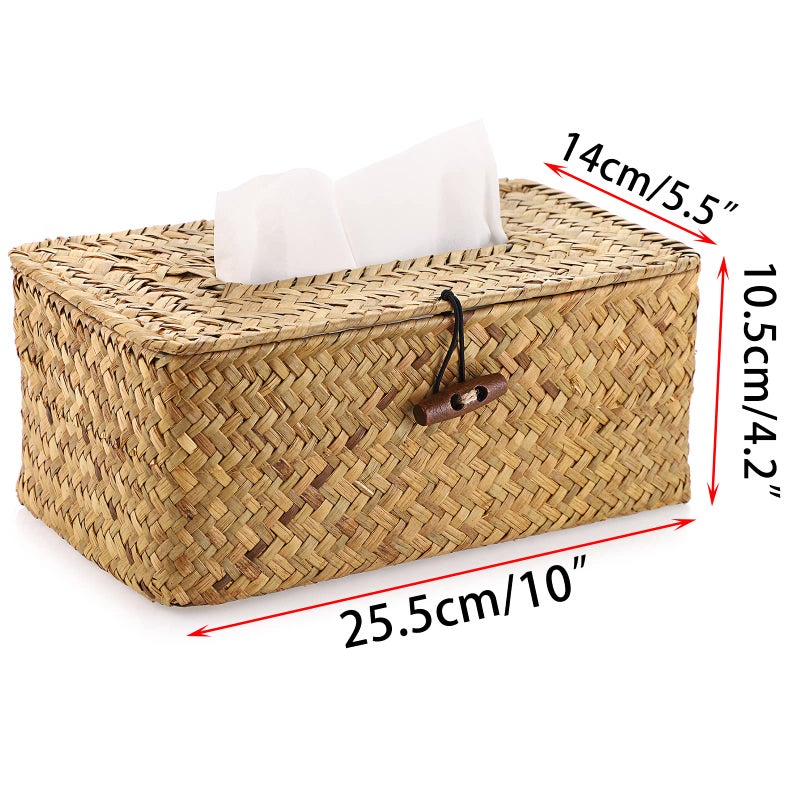 Sumnacon Tissue Box Cover Rectangle Tissue Box Seagrass Tissue Box Holder Woven Tissue Holder Decorative Tissue Cover for Bathroom Tissue Box Cover Rectangular for Home Office Table Yellow - Image 3